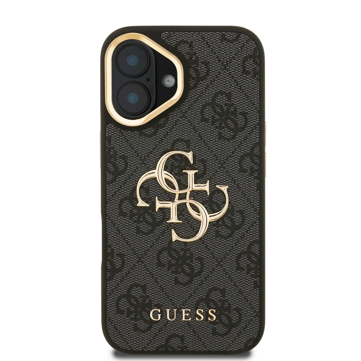 Guess PU 4G Metal Logo Stand Camera Frame Zadní Kryt pro iPhone 16 Black