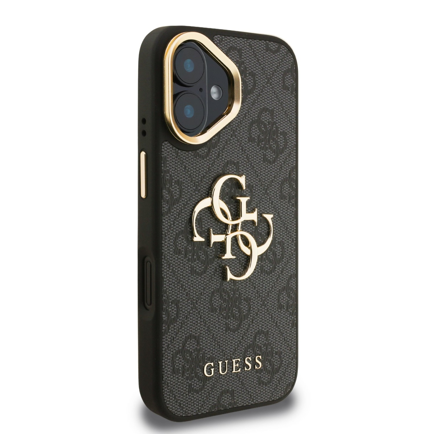 Guess PU 4G Metal Logo Stand Camera Frame Zadní Kryt pro iPhone 16 Black
