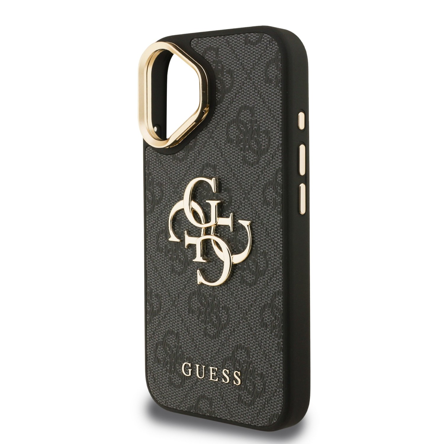 Guess PU 4G Metal Logo Stand Camera Frame Zadní Kryt pro iPhone 16 Black