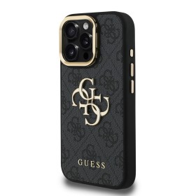 Zadný kryt Guess PU 4G Metal Logo Stand Camera Frame pre Aplle iPhone 15 Pro Max, čierna