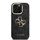 Guess PU 4G Metal Logo Stand Camera Frame Zadní Kryt pro iPhone 15 Pro Black