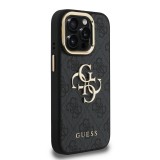 Guess PU 4G Metal Logo Stand Camera Frame Zadní Kryt pro iPhone 15 Pro Black