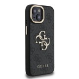 Guess PU 4G Metal Logo Stand Camera Frame Zadní Kryt pro iPhone 15 Black