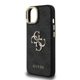 Guess PU 4G Metal Logo Stand Camera Frame Zadní Kryt pro iPhone 15 Black