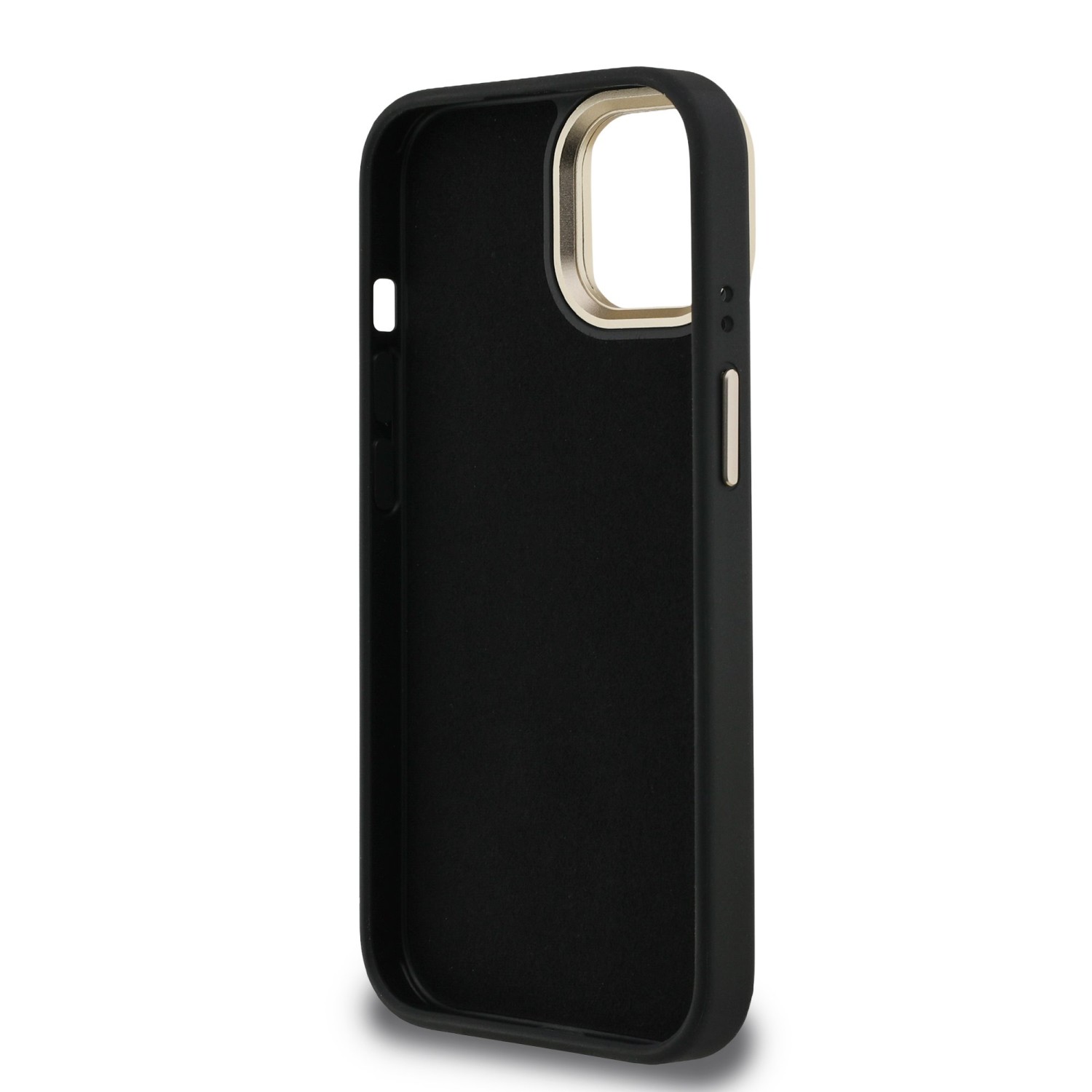 Guess PU 4G Metal Logo Stand Camera Frame Zadní Kryt pro iPhone 15 Black