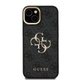 Guess PU 4G Metal Logo Stand Camera Frame Zadní Kryt pro iPhone 13 Black