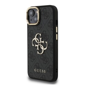 Zadný kryt Guess PU 4G Metal Logo Stand Camera Frame pre Aplle iPhone 13, čierna