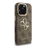 Guess PU 4G Metal Logo Stand Camera Frame Zadní Kryt pro iPhone 16 Pro Brown