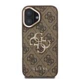 Guess PU 4G Metal Logo Stand Camera Frame Zadní Kryt pro iPhone 16 Brown