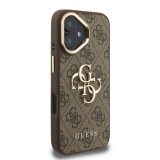 Guess PU 4G Metal Logo Stand Camera Frame Zadní Kryt pro iPhone 16 Brown