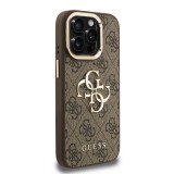 Guess PU 4G Metal Logo Stand Camera Frame Zadní Kryt pro iPhone 15 Pro Brown