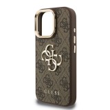 Guess PU 4G Metal Logo Stand Camera Frame Zadní Kryt pro iPhone 15 Pro Brown