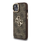 Guess PU 4G Metal Logo Stand Camera Frame Zadní Kryt pro iPhone 15 Brown