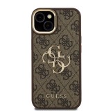 Guess PU 4G Metal Logo Stand Camera Frame Zadní Kryt pro iPhone 15 Brown