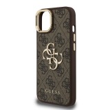 Guess PU 4G Metal Logo Stand Camera Frame Zadní Kryt pro iPhone 15 Brown