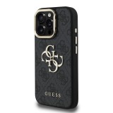 Guess PU 4G Metal Logo Stand Camera Frame Zadní Kryt pro iPhone 16 Pro Max Black