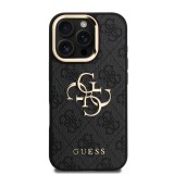 Guess PU 4G Metal Logo Stand Camera Frame Zadní Kryt pro iPhone 16 Pro Max Black