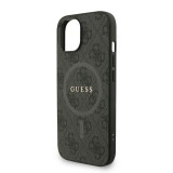 Guess PU Leather 4G Colored Ring Strap MagSafe Zadní Kryt pro iPhone 15 Black