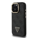 Guess PU 4G Strass Triangle Logo Stand Camera Frame MagSafe Zadný Kryt pre iPhone 15 Pro Max Black