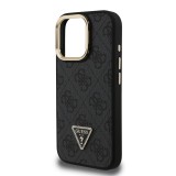 Guess PU 4G Strass Triangle Logo Stand Camera Frame MagSafe Zadný Kryt pre iPhone 15 Pro Max Black