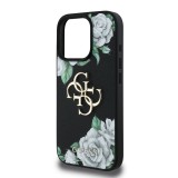 Guess PU Grained Roses 4G Metal Logo Zadní Kryt pro iPhone 16 Pro Black