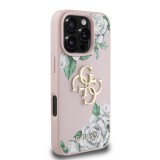 Guess PU Grained Roses 4G Metal Logo Zadní Kryt pro iPhone 16 Pro Pink