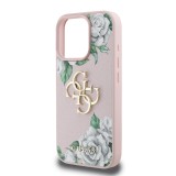 Guess PU Grained Roses 4G Metal Logo Zadní Kryt pro iPhone 16 Pro Pink