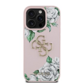Zadný kryt Guess PU Grained Roses 4G Metal Logo pre Apple iPhone 16 Pro, ružová