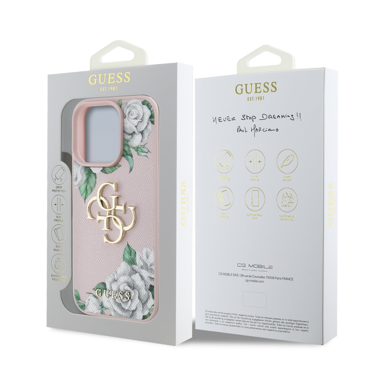 Guess PU Grained Roses 4G Metal Logo Zadní Kryt pro iPhone 16 Pro Pink