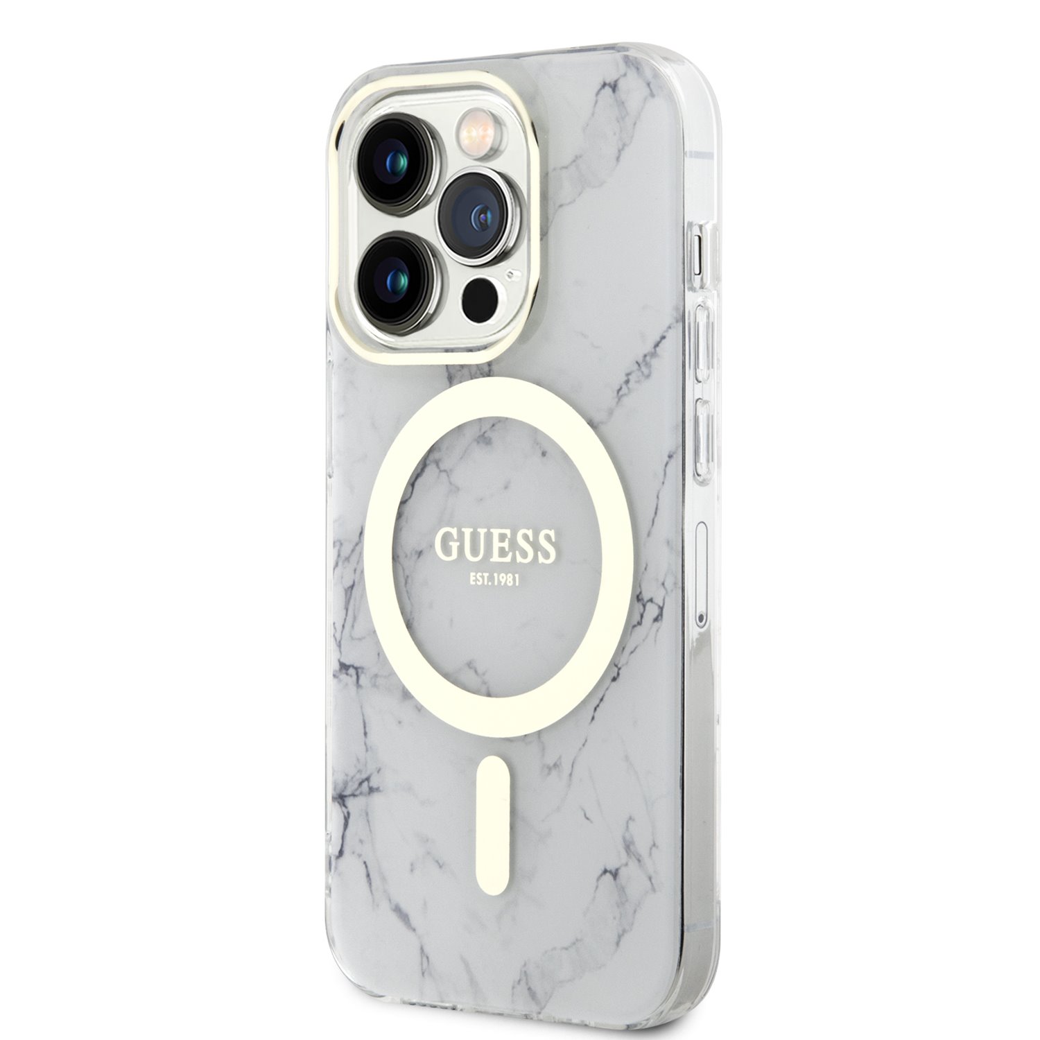 Guess IML Marble MagSafe Zadní Kryt pro iPhone 13 Pro White