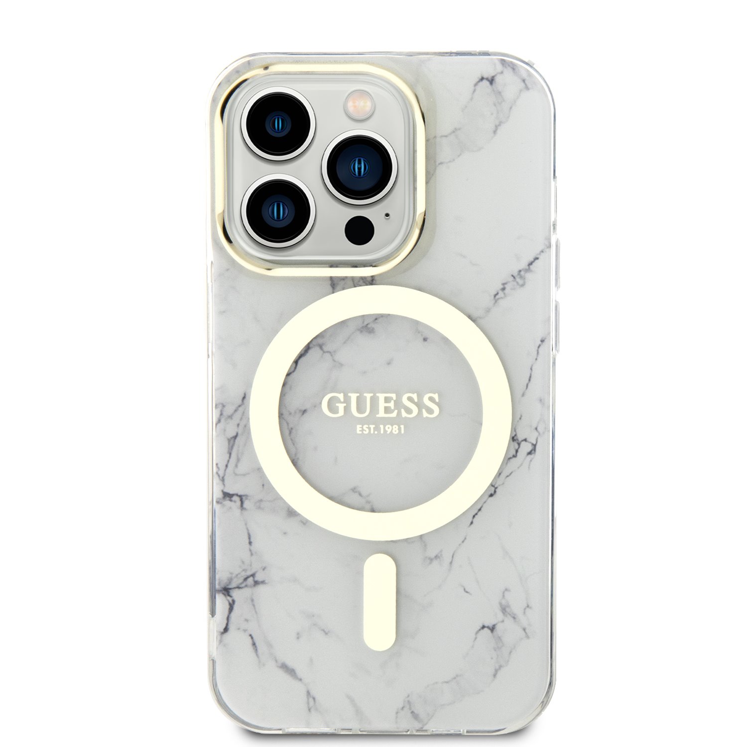 Guess IML Marble MagSafe Zadní Kryt pro iPhone 13 Pro White