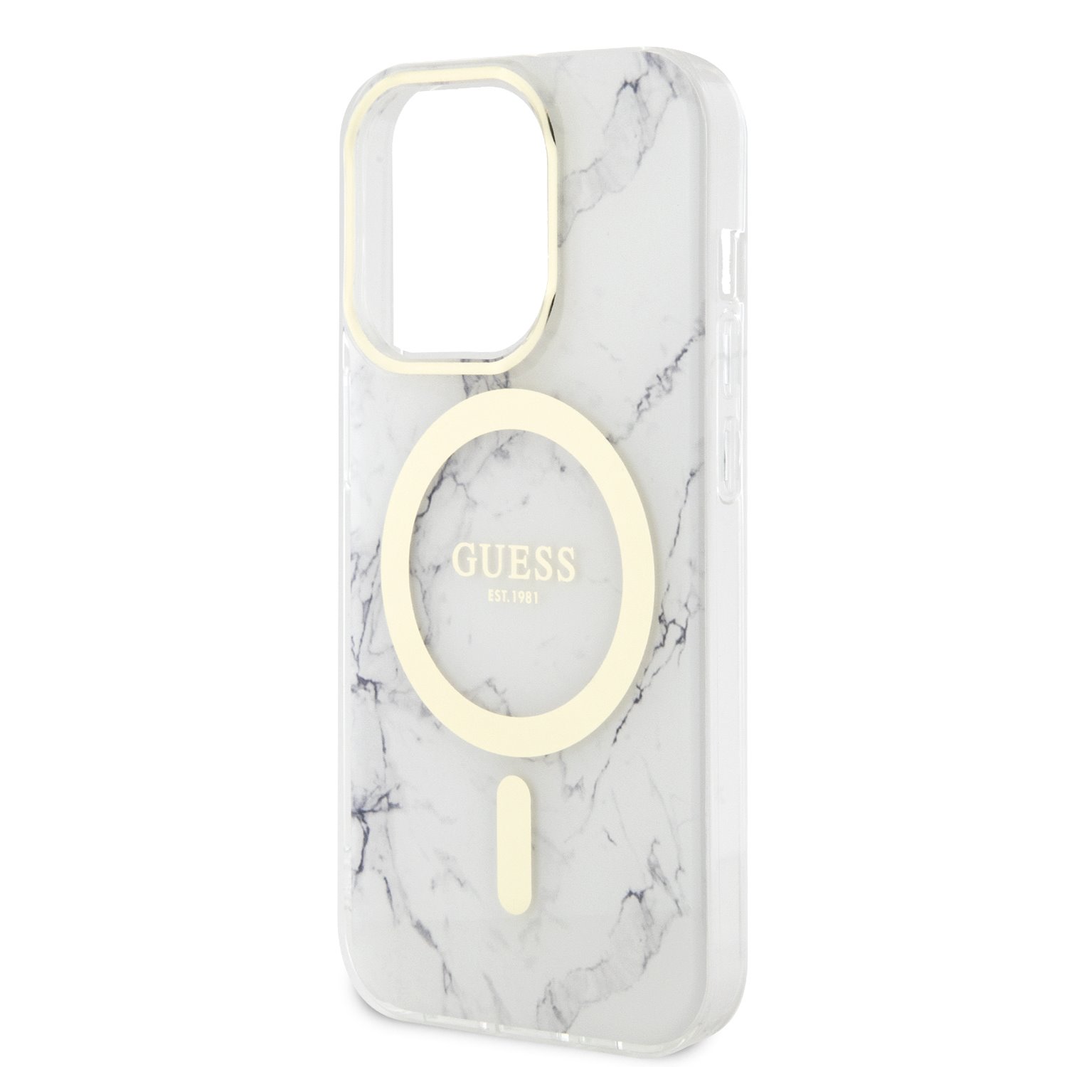 Guess IML Marble MagSafe Zadní Kryt pro iPhone 13 Pro White