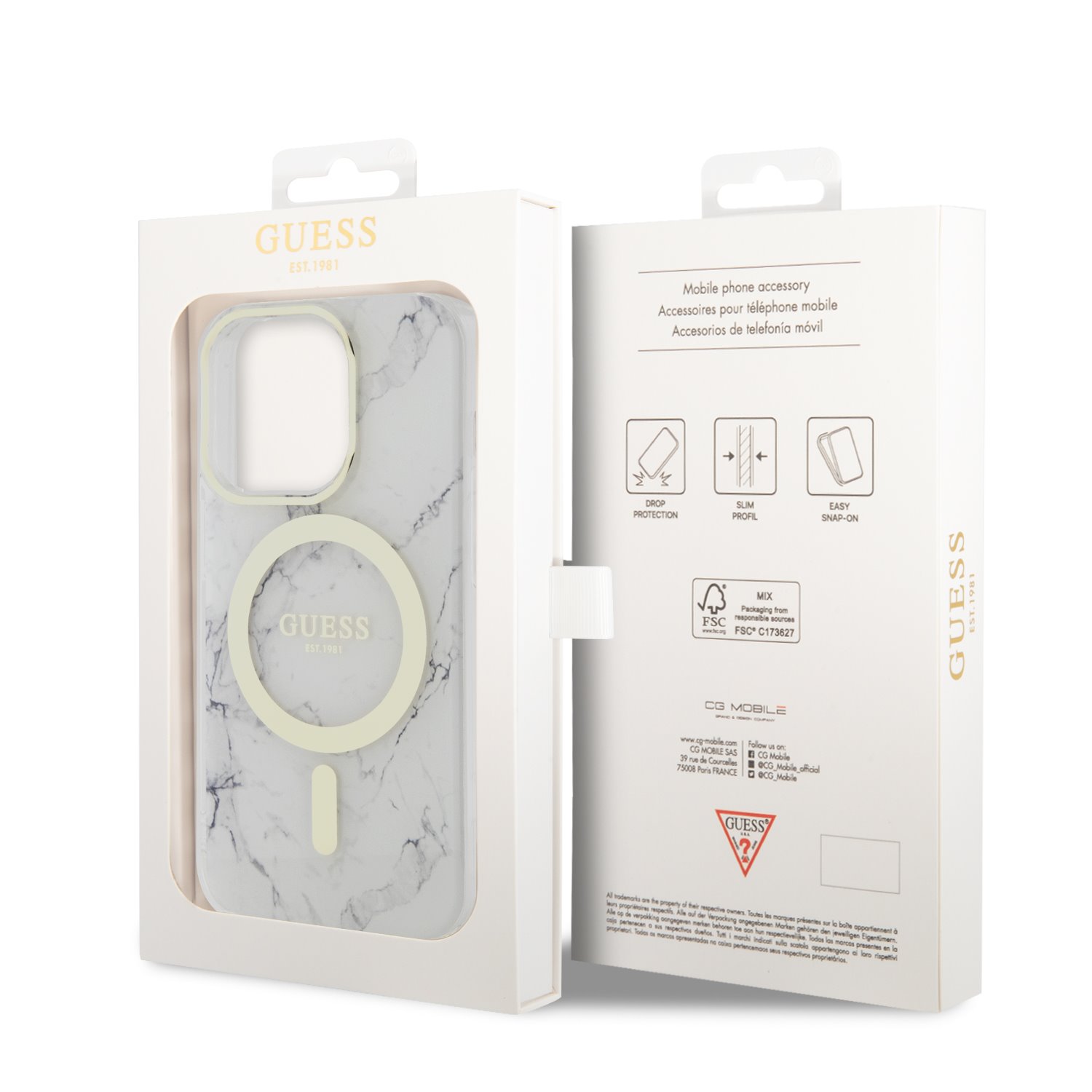 Guess IML Marble MagSafe Zadní Kryt pro iPhone 13 Pro White