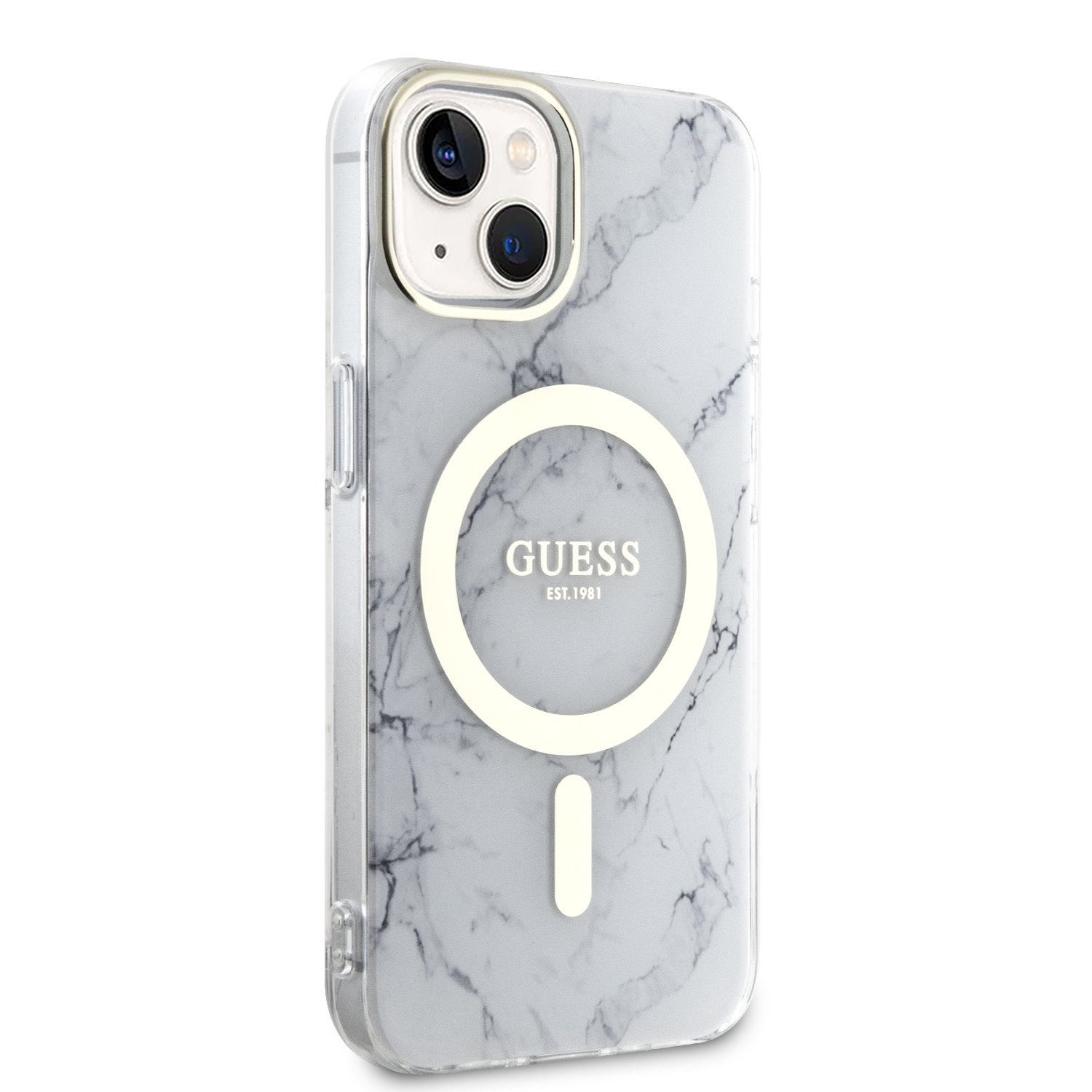 Guess IML Marble MagSafe Zadní Kryt pro iPhone 13 White