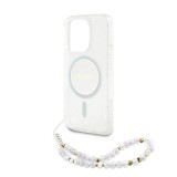 Guess IML Glitter Strap MagSafe Zadní Kryt pro iPhone 15 Pro Max Transparent