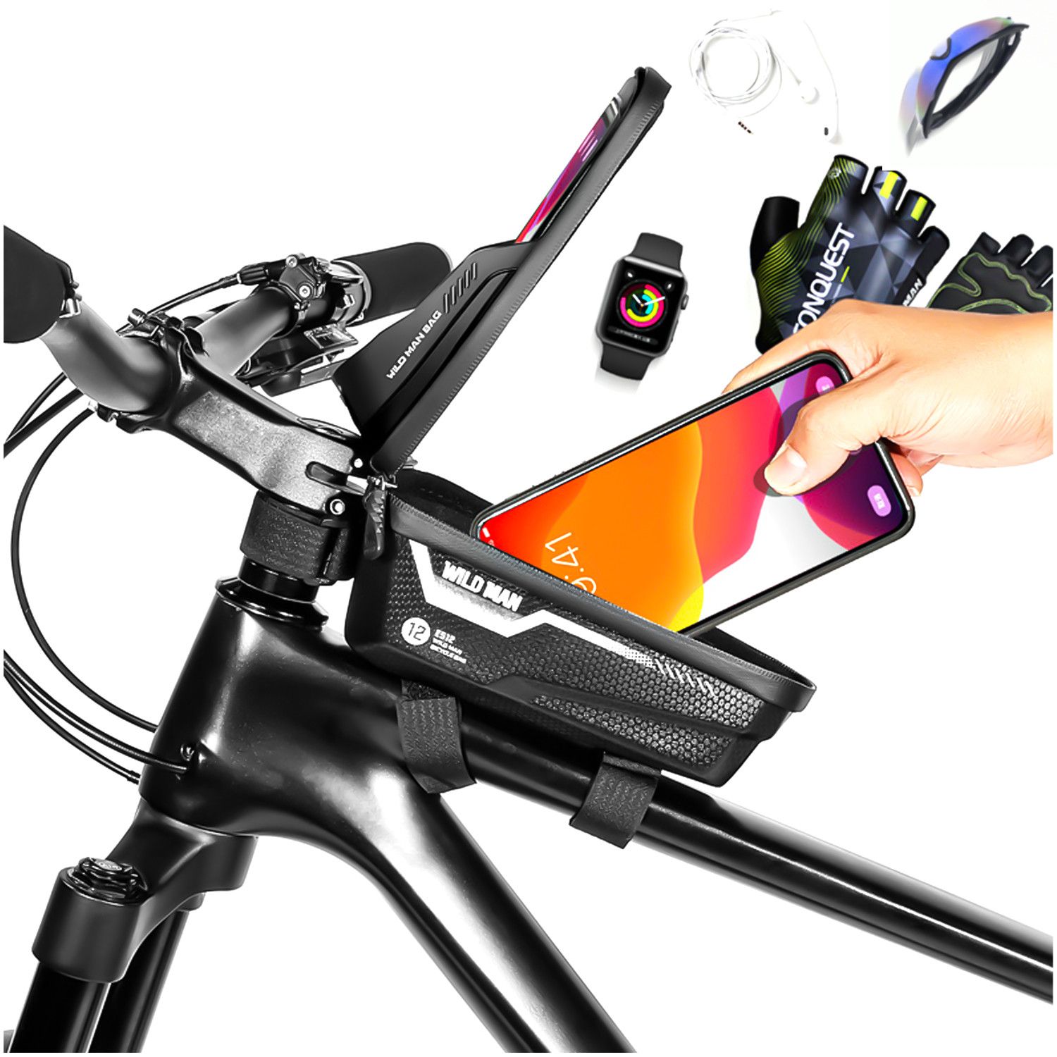 WILDMAN traveling bag for bike frame with zipper 1L (4 "- 7") ES12 black