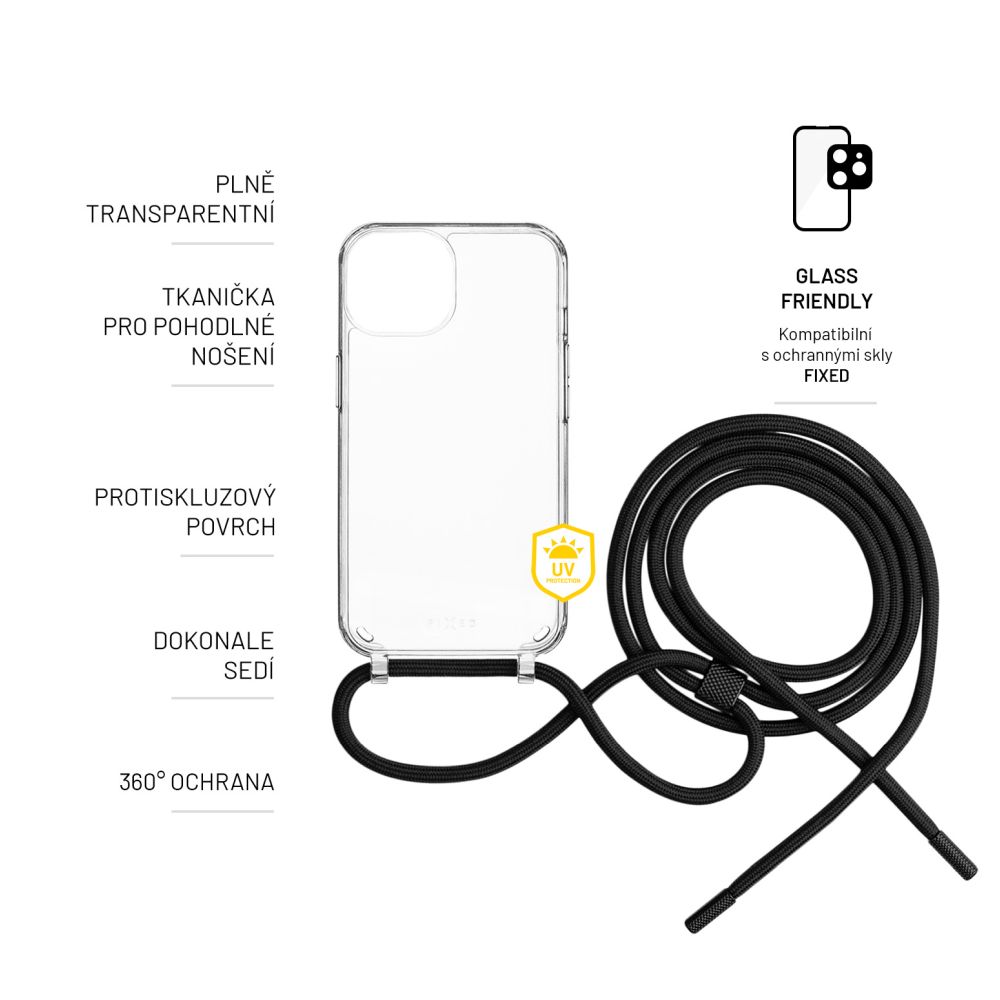 Pouzdro FIXED Pure Neck s černou šňůrkou na krk pro Samsung Galaxy A17 4G/5G