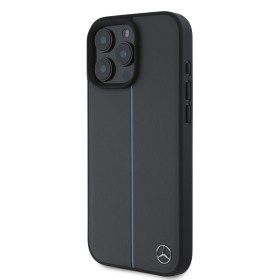 Zadný kryt Mercedes Leather Blue Stripe MagSafe pre Apple iPhone 16 Pro, anthracite grey