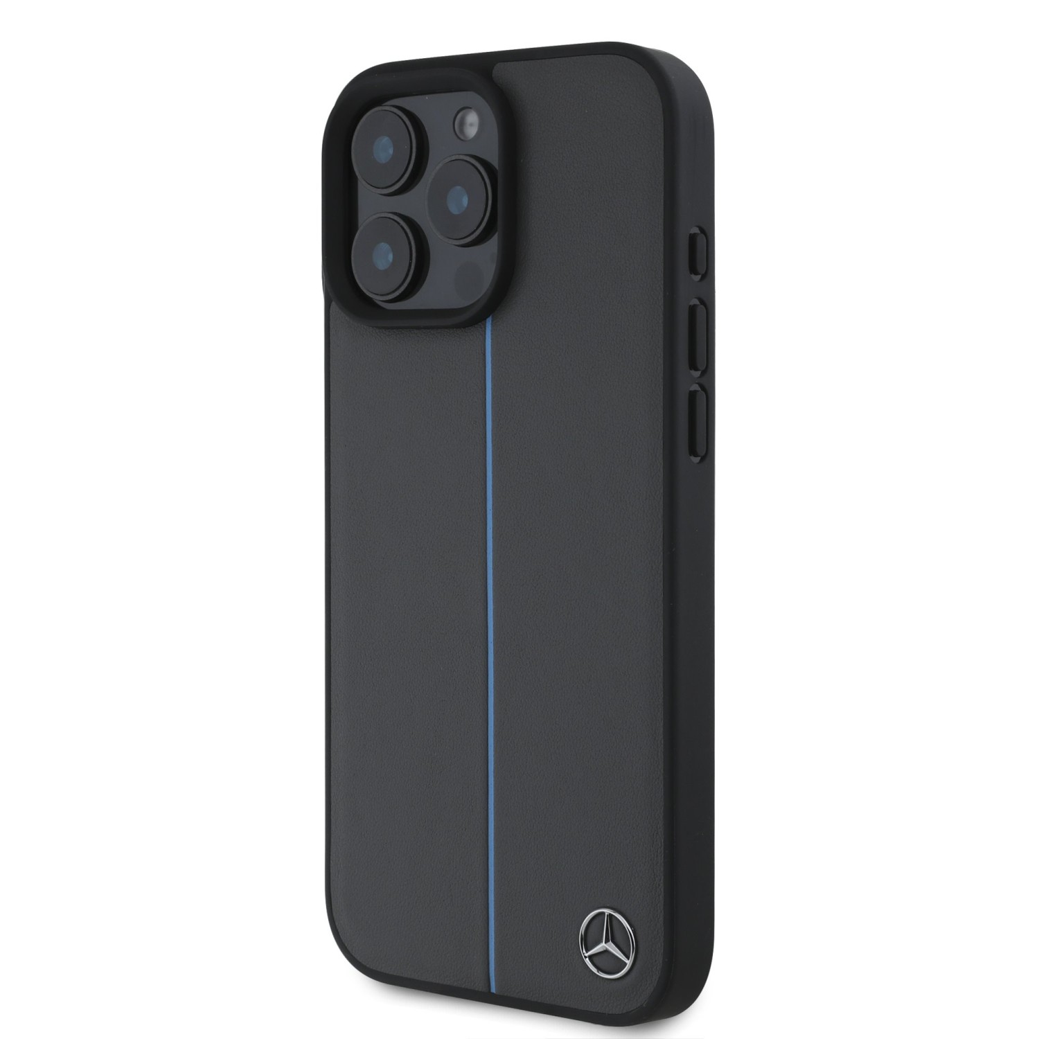 Mercedes Leather Blue Stripe MagSafe Zadní Kryt pro iPhone 16 Pro Anthracite Grey
