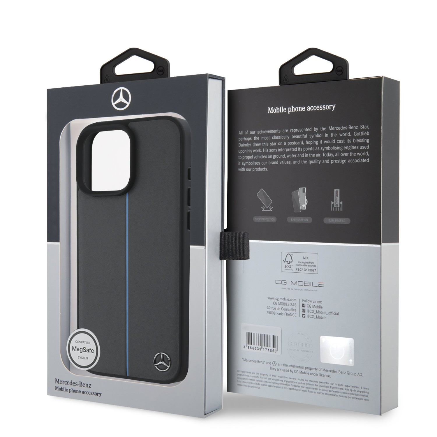 Mercedes Leather Blue Stripe MagSafe Zadní Kryt pro iPhone 16 Pro Anthracite Grey