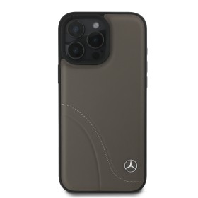 Zadný kryt Mercedes Curved Stitches Leather pre Apple iPhone 16 Pro, hnedá