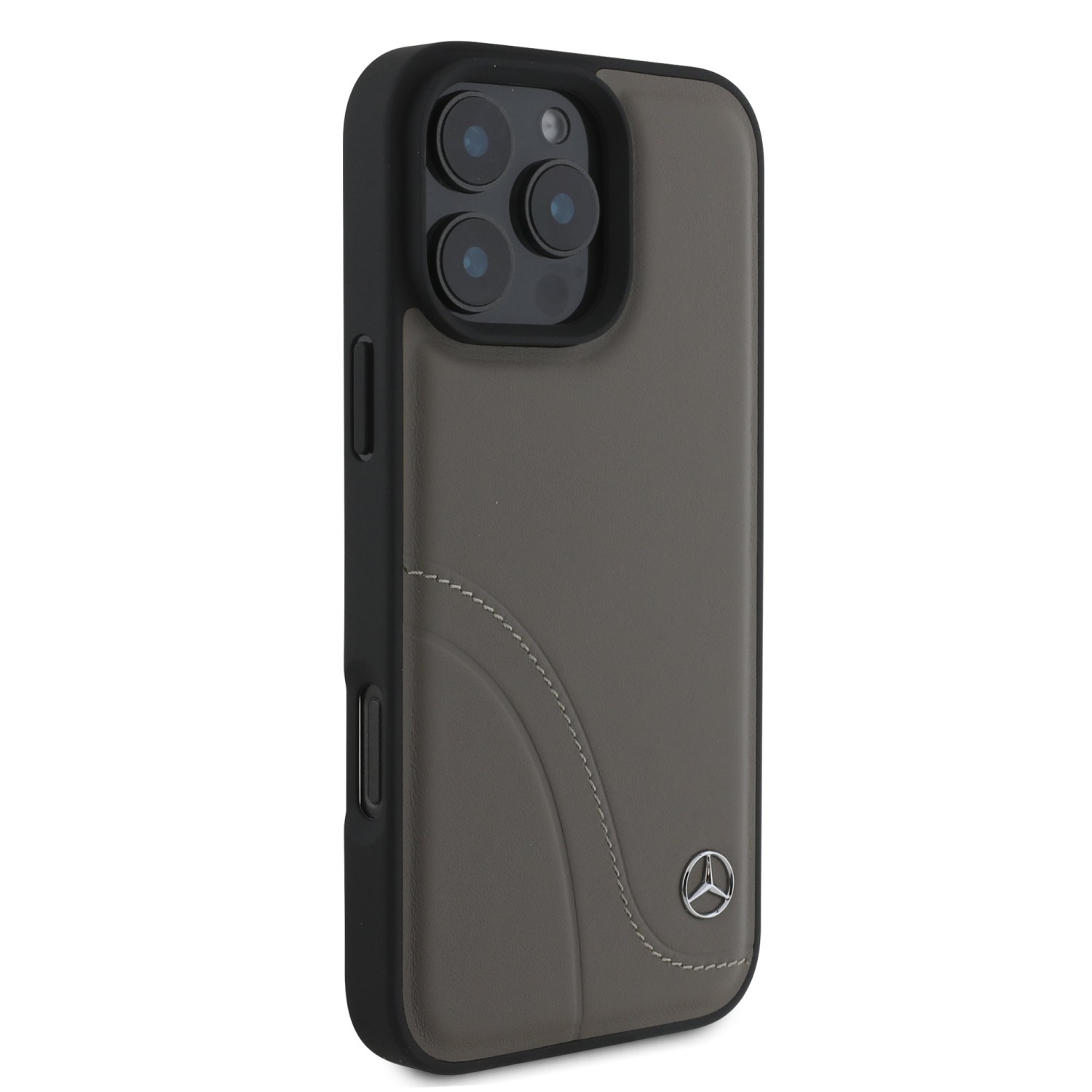 Mercedes Curved Stitches Leather Zadní Kryt pro iPhone 16 Pro Brown