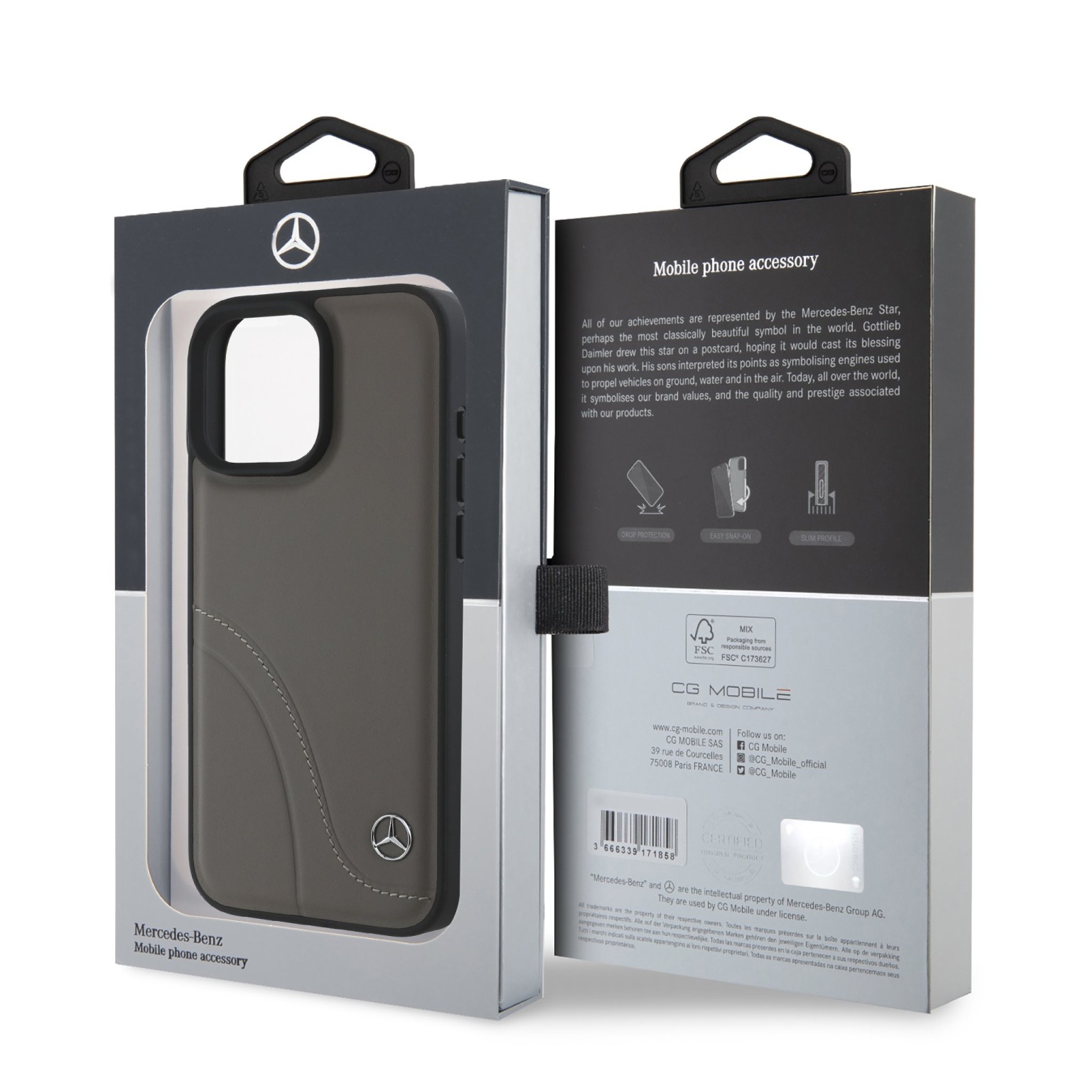 Mercedes Curved Stitches Leather Zadní Kryt pro iPhone 16 Pro Brown