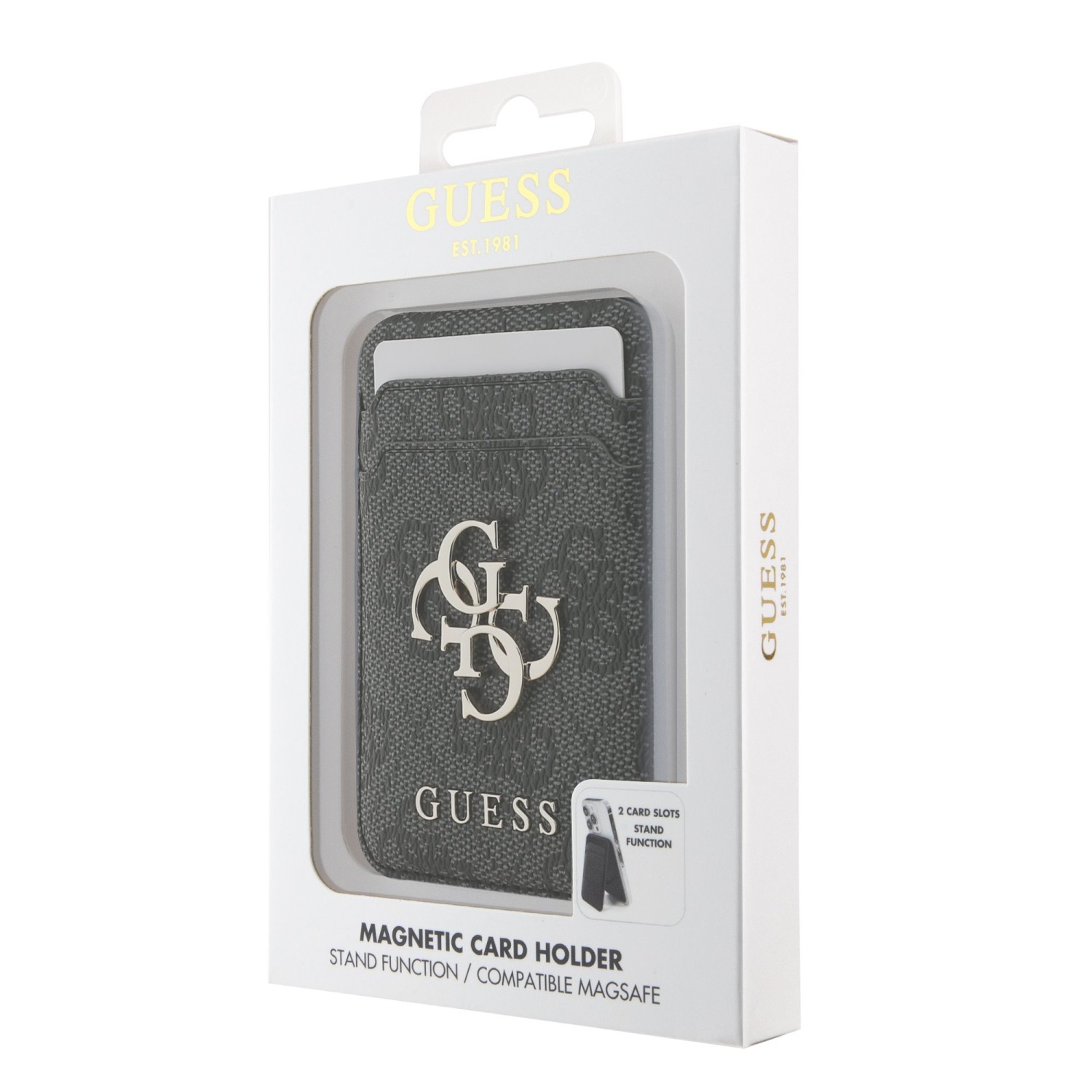 Guess 4G Metal Logo MagSafe Cardslot Peněženka se Stojanem Black