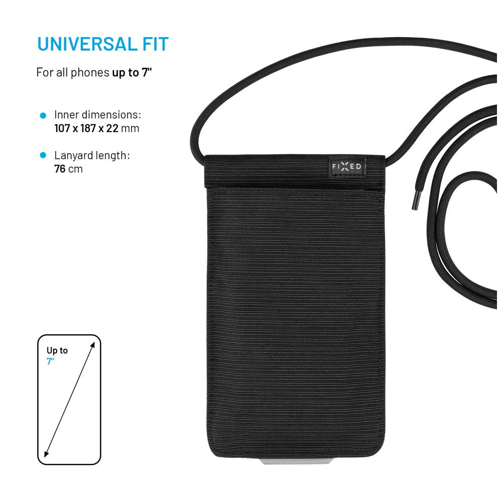 Taštička přes rameno s kapsou FIXED Camino Sling pro mobilní telefony do 7", černá