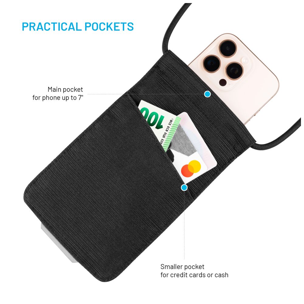 Taštička přes rameno s kapsou FIXED Camino Sling pro mobilní telefony do 7", černá