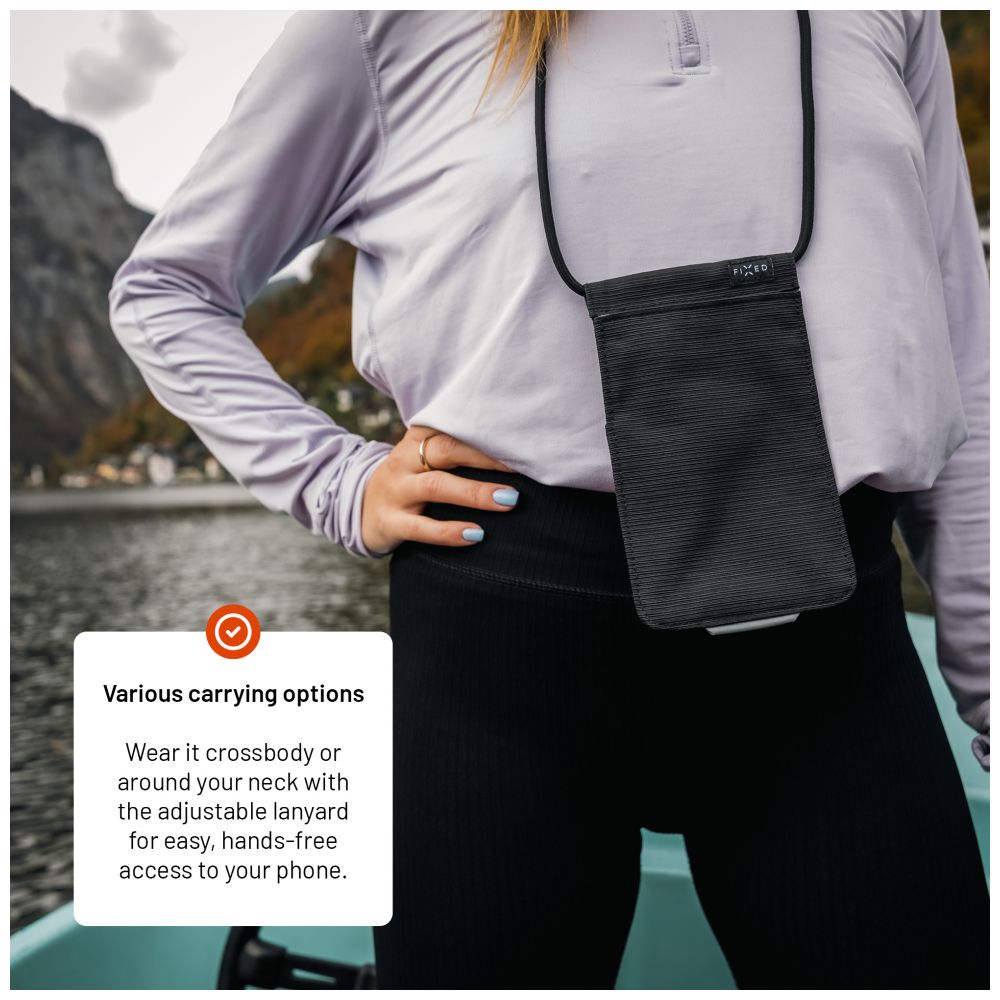 Taštička přes rameno s kapsou FIXED Camino Sling pro mobilní telefony do 7", černá