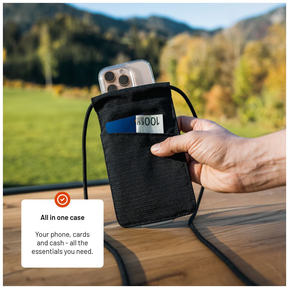 Taštička přes rameno s kapsou FIXED Camino Sling pro mobilní telefony do 7", černá