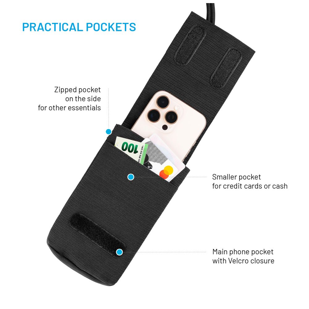 Taštička přes rameno s kapsou FIXED Camino Case pro mobilní telefony do 7", černá