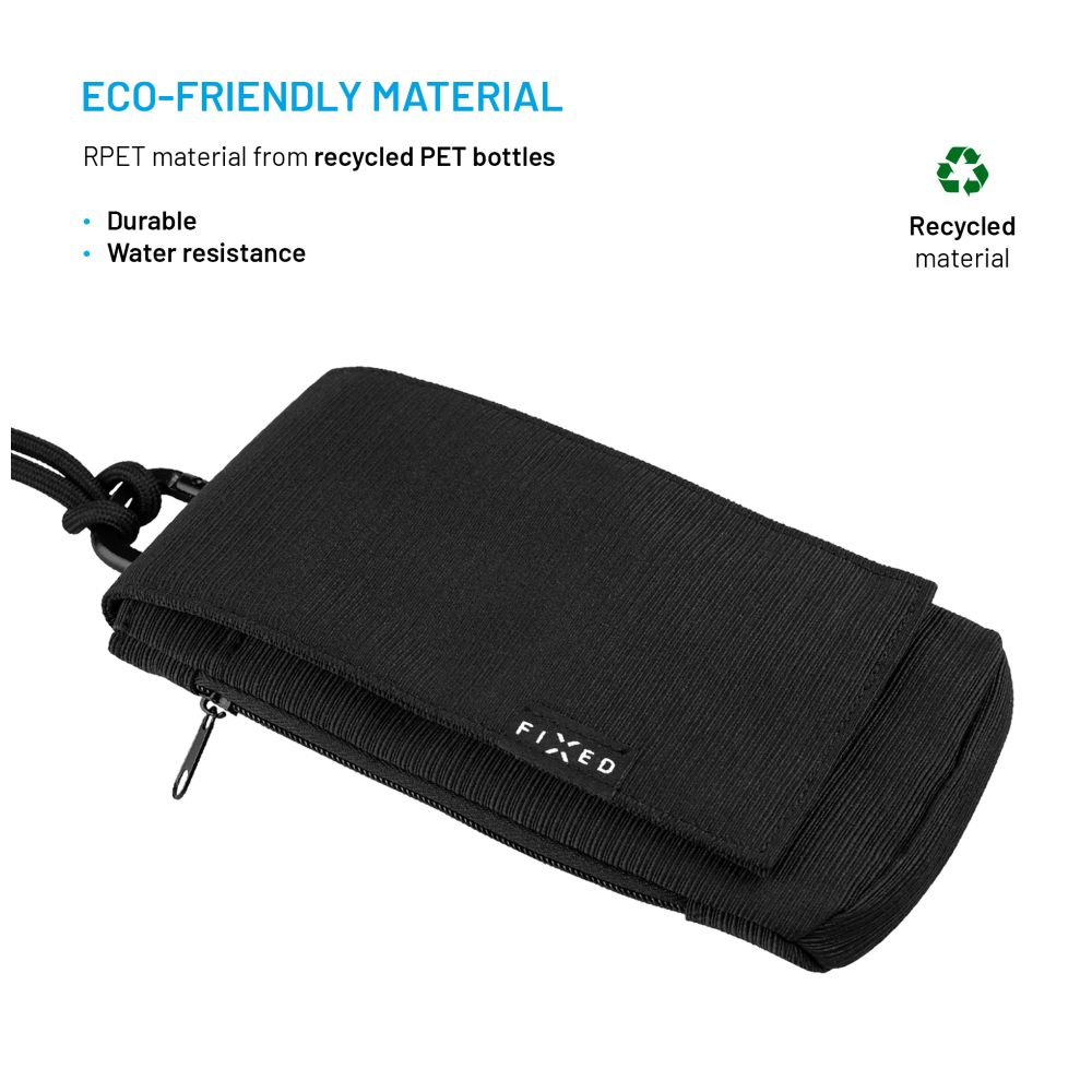 Taštička přes rameno s kapsou FIXED Camino Case pro mobilní telefony do 7", černá